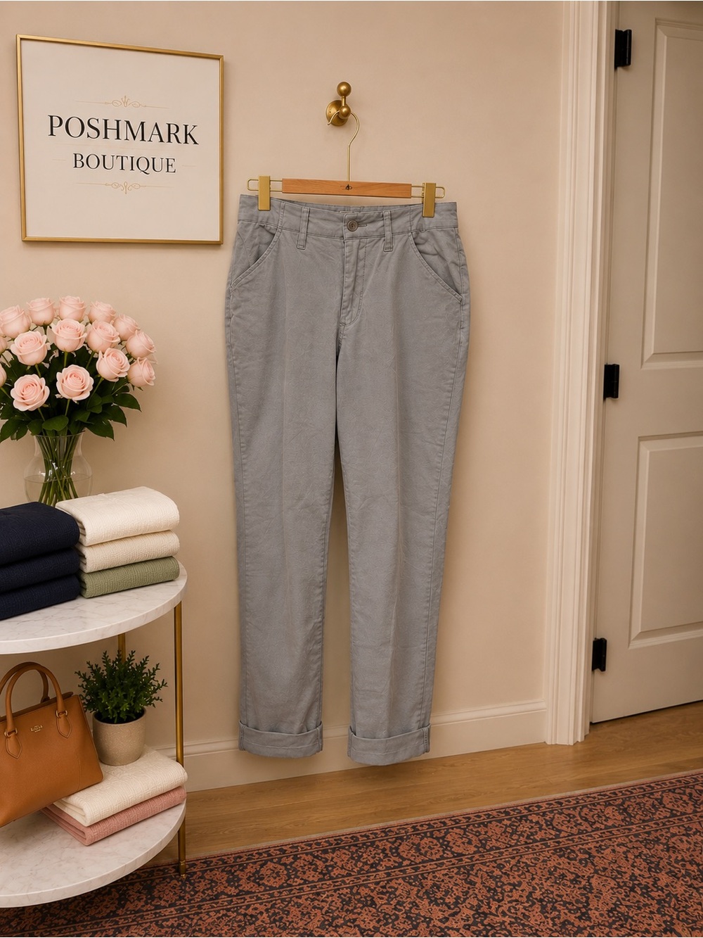 Lee Essential Gray Stretch Chino Pants Straight Leg Cotton Blend Waist 6 short